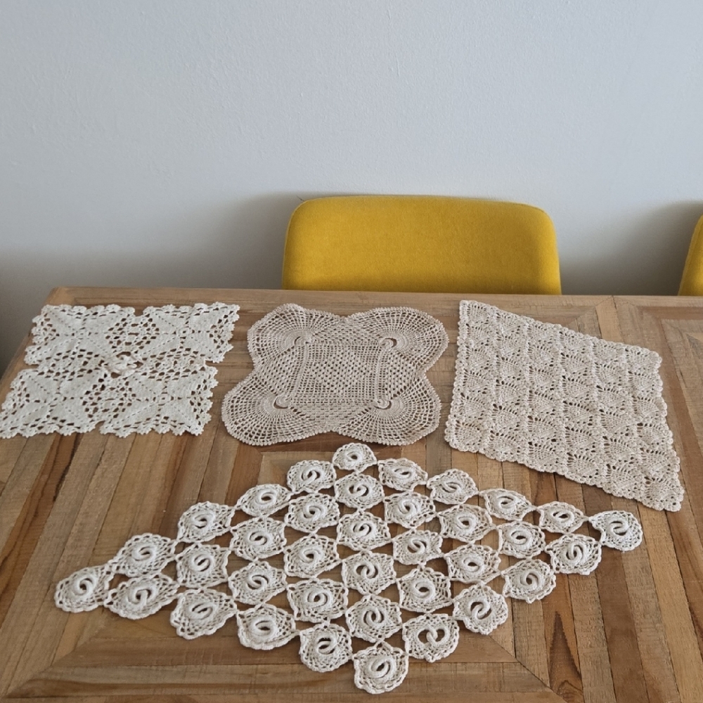 Handmade Crochet Doilies Set in Cream